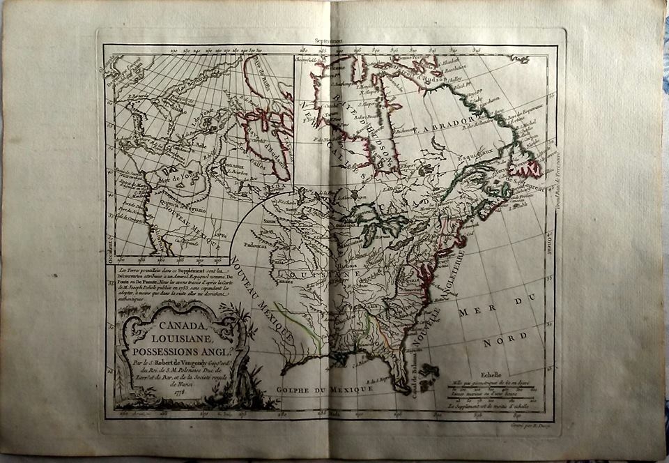 Mapa de Canadá y Estados Unidos (América del norte), 1778. Vaugondy/Delacroix/Delamarche