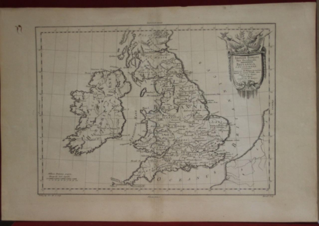 Mapa de las Islas Británicas (Europa), en época romana, 1787. Pretot