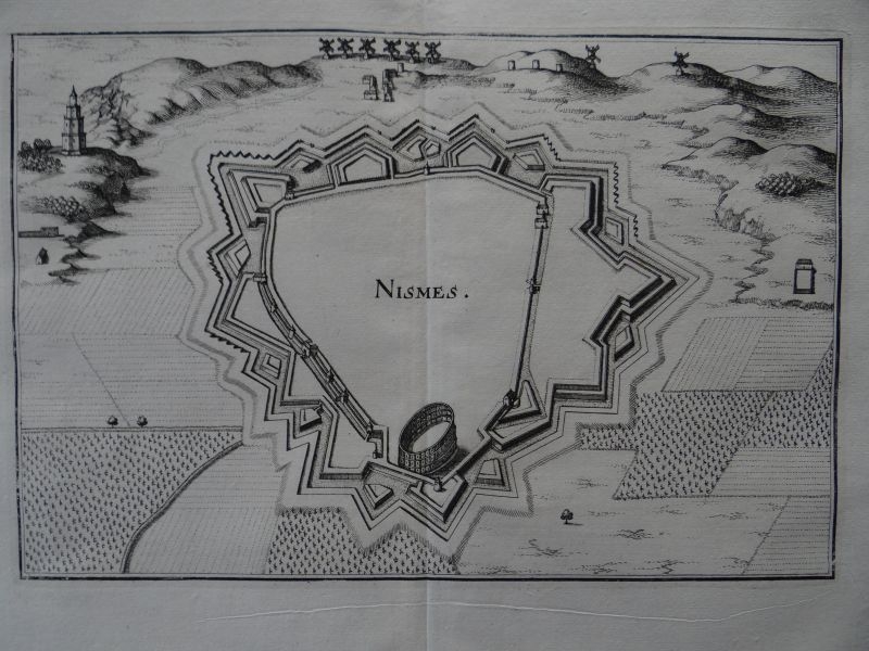 Mapa de la ciudad de Nimes (Francia), 1690. Cristoph Riegel