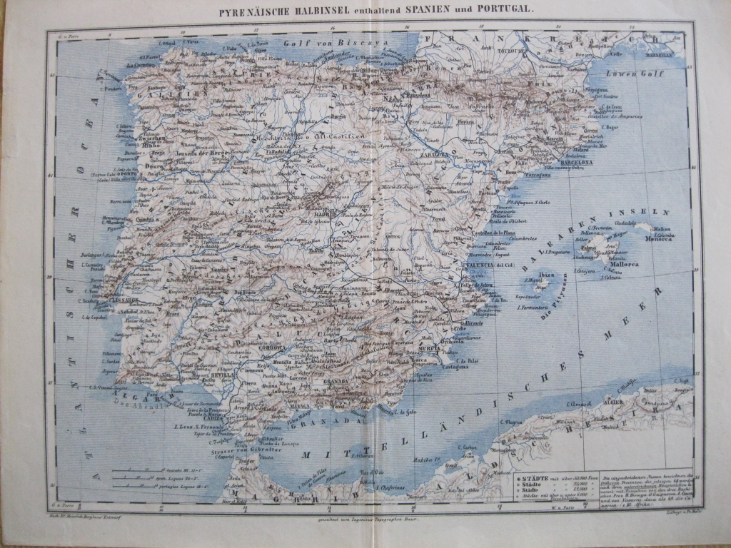 Mapa de España y Portugal, 1896. Migeon