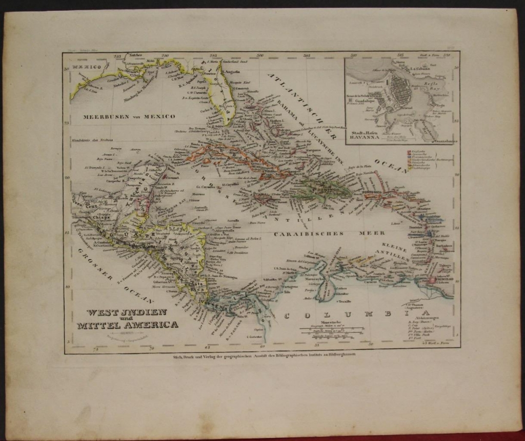 Mapa del Caribe (América Central), 1849. Meyers