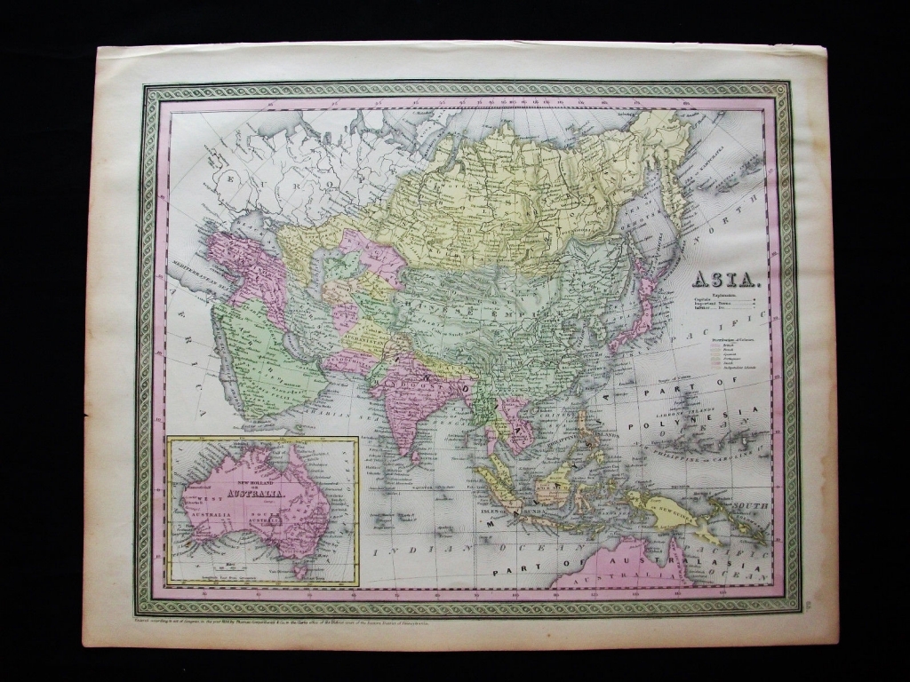 Mapa de Asia y Australia, 1855. Desilver y Mitchell