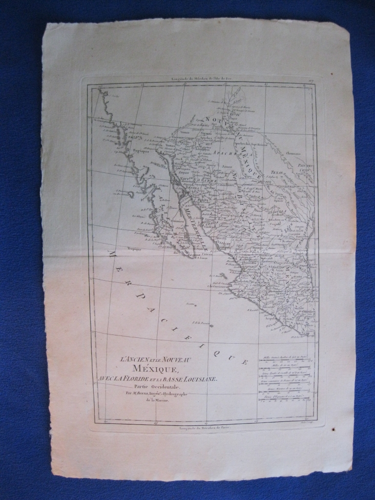 Mapa del Oeste de México (América del norte) , 1787. Bonne