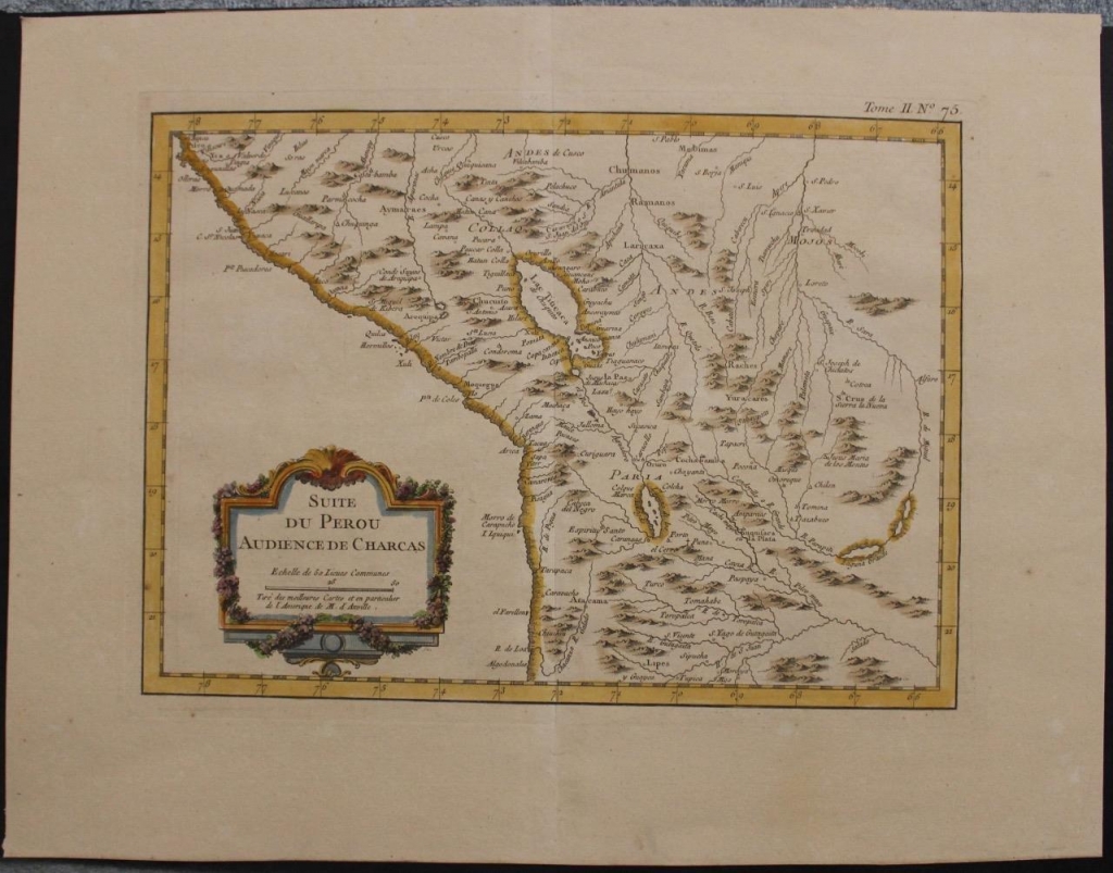 Antiguo mapa de Perú, 1750. Bellin