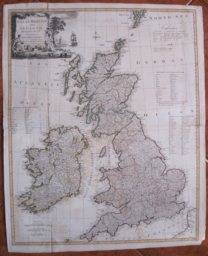Gran mapa de Inglaterra, Escocia, Irlanda...1794. Kitchin/Laurie Whittle