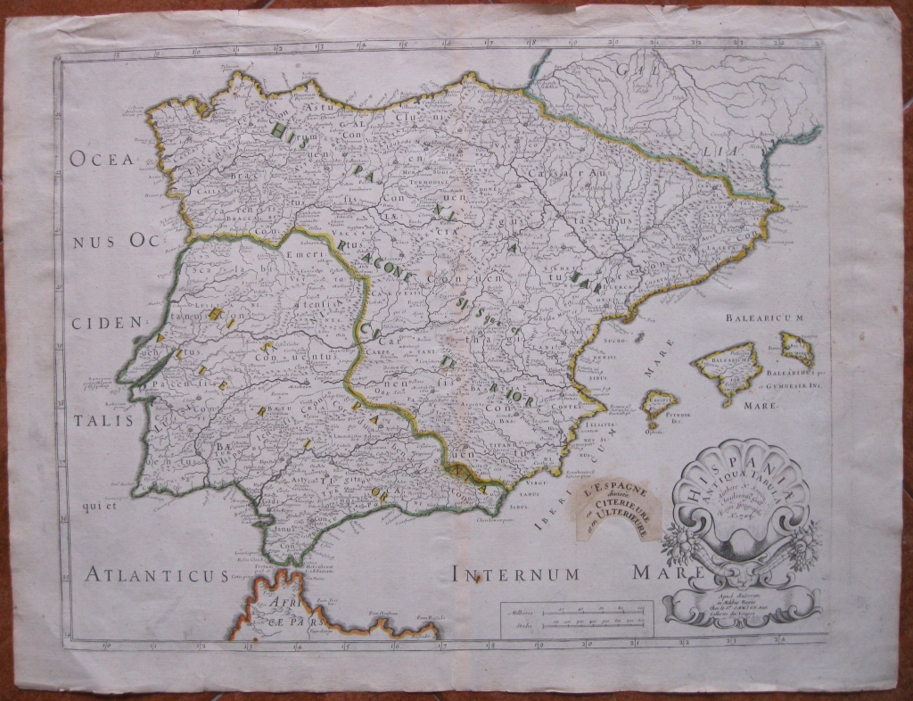 Mapa de España antigua y Portugal, 1704. Sanson