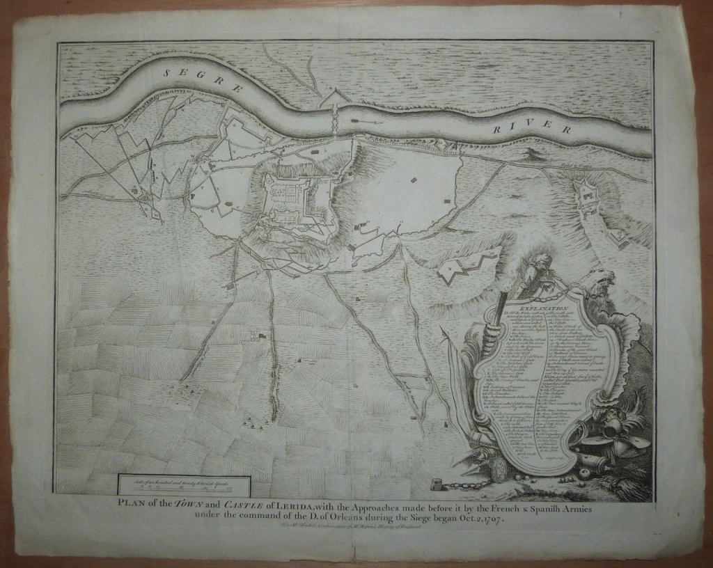 Mapa de la ciudad de Lleida-Lérida (España), 1744. Rapin/Tindal/ Basire