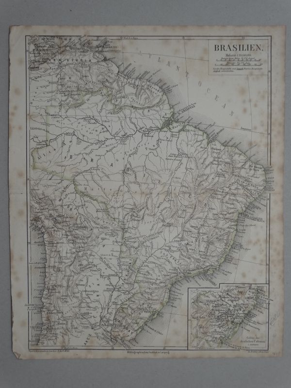 Mapa de Brasil (América del Sur), circa 1887. Meyer