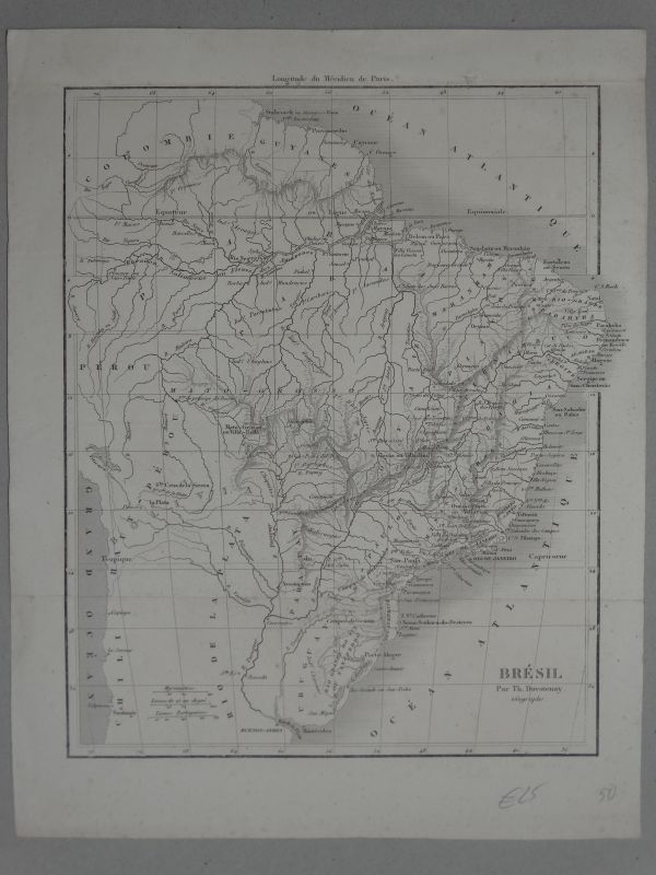 Mapa de Brasil (América del Sur), circa 1860. Duvotenay