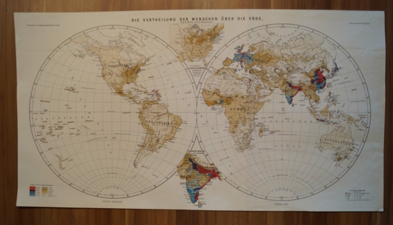 Mapa de la distribución de la población en el Mundo, 1875. Perthes