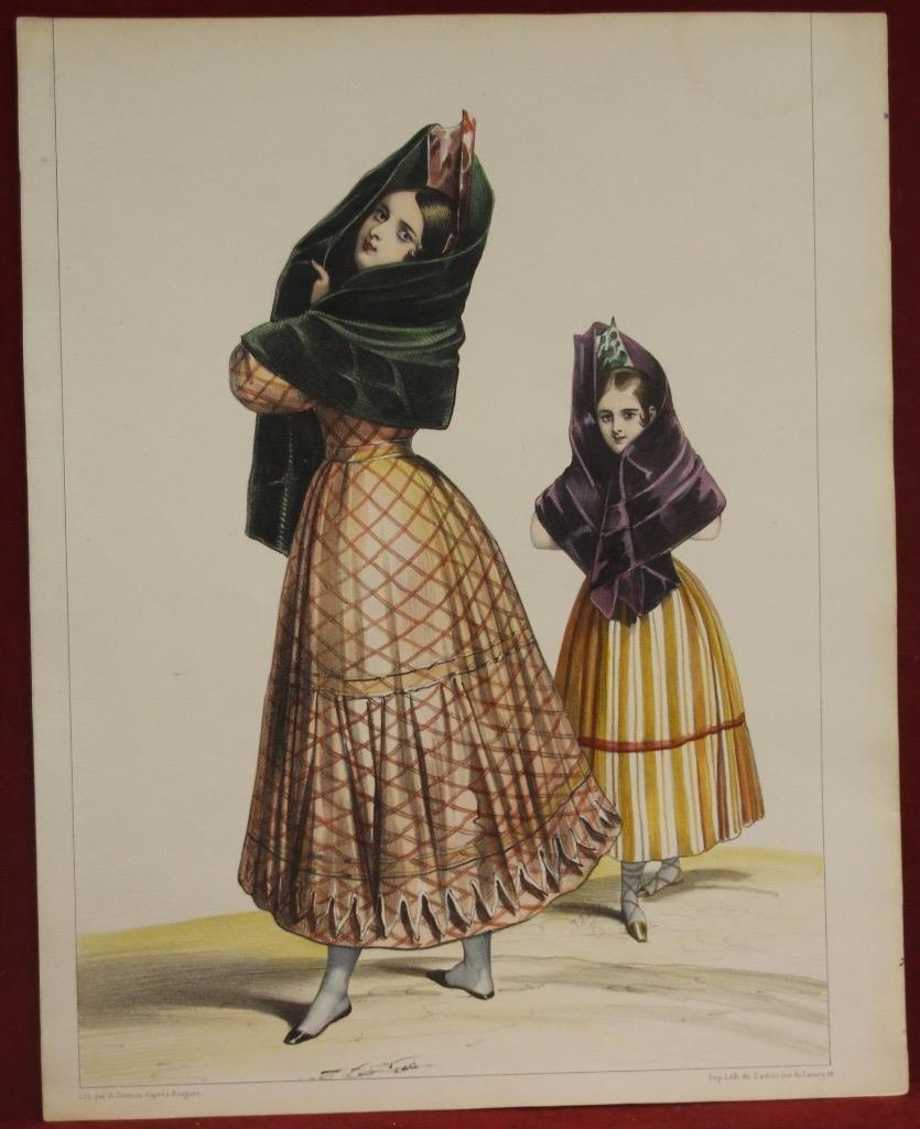 Mujer y niña de España con trajes típicos, 1840. Devéria/Becguer/Cattier