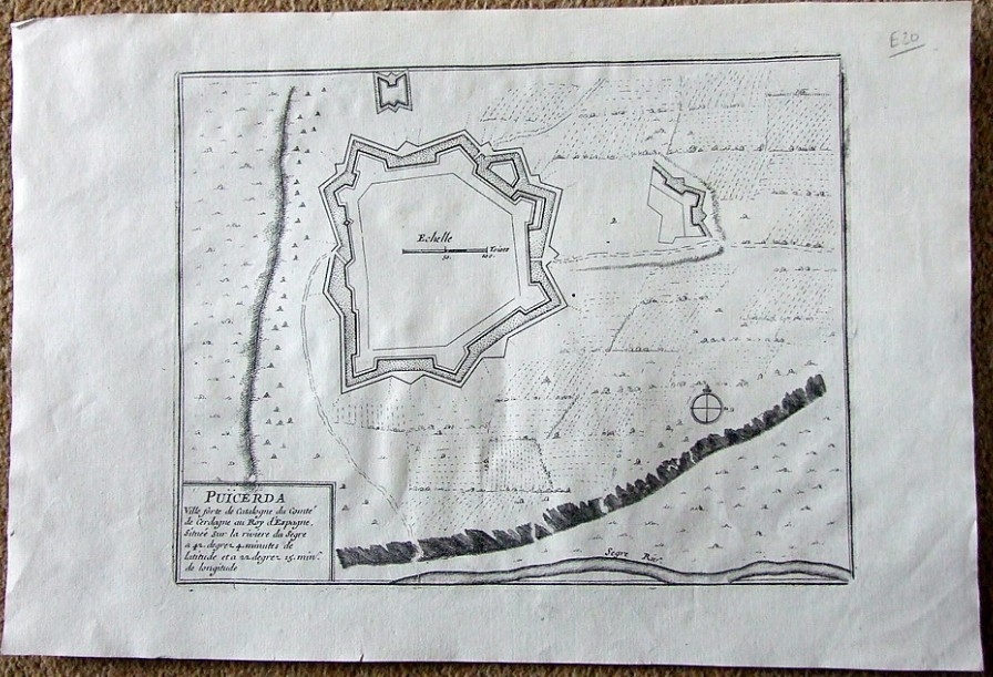 Mapa de la fortaleza de Puigcerdá en Gerona (Cataluña, España), 1695. Nicolás de Fer