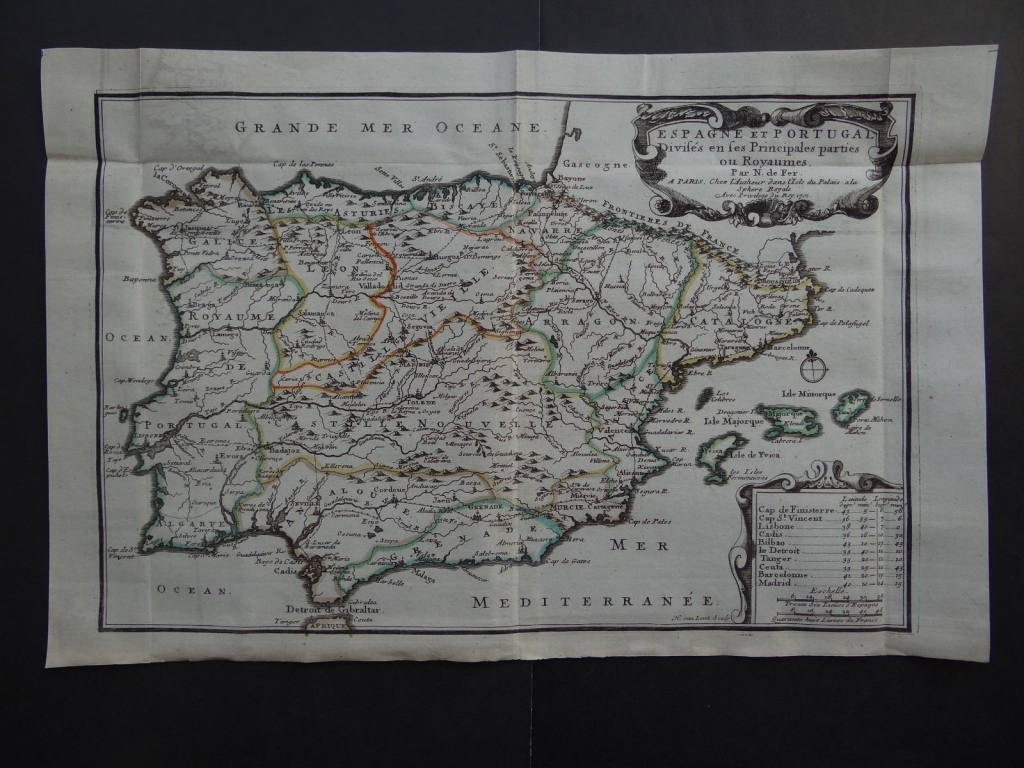 Mapa de España y Portugal, 1701. Nicolás de Fer/Loon