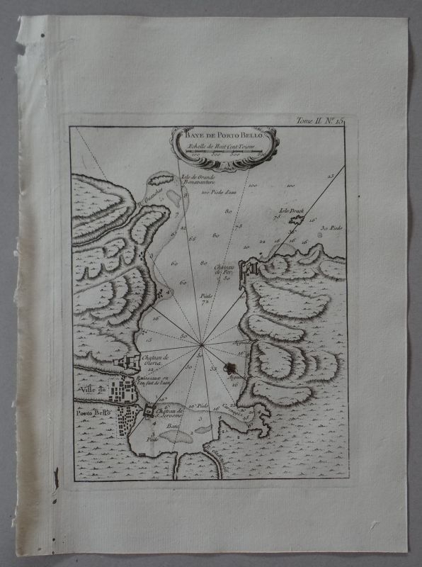 Mapa de la bahia y ciudad de Portobelo (Panamá, América Central), 1764. Bellin