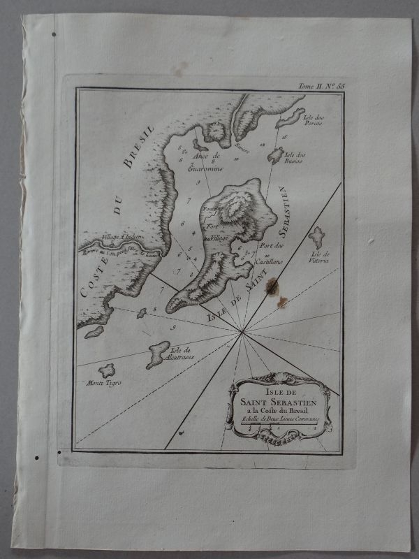Mapa de la Isla de Sao Sebastiao ( Sao Paulo, Brasil), 1764. Bellin