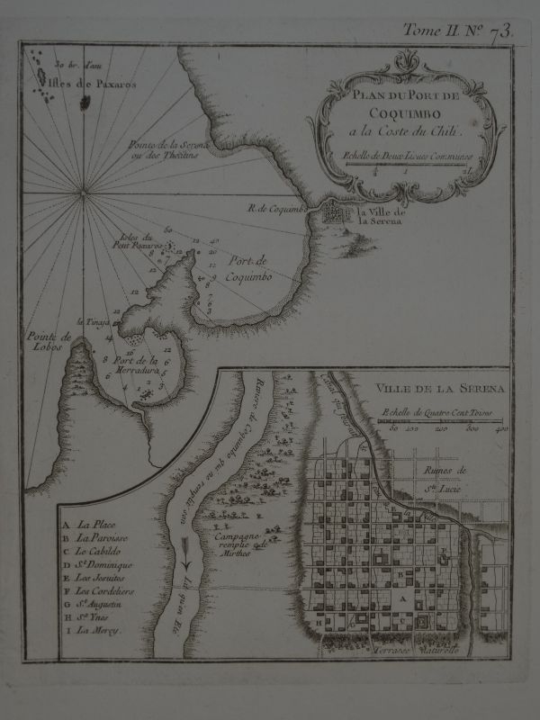 Puerto de Coquimbo y ciudad de La Serena (Chile, América del sur), 1764. Bellin