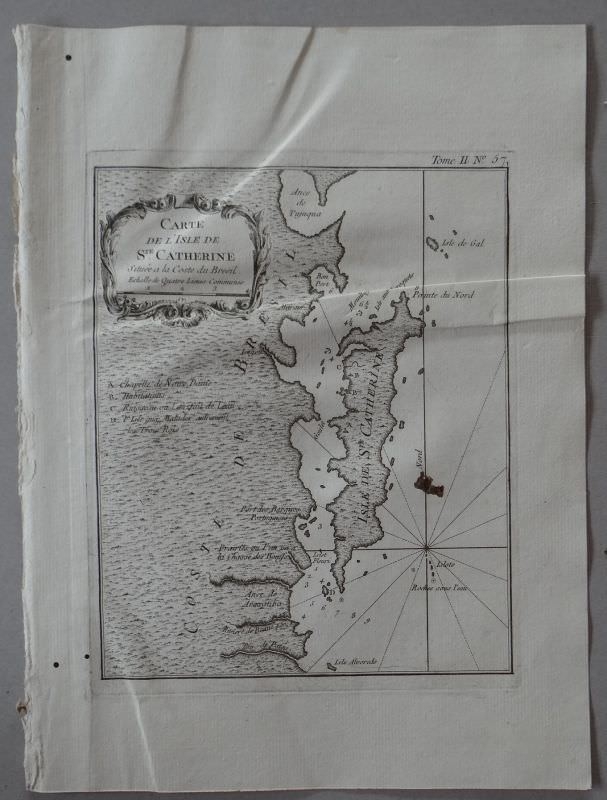 Mapa de la Isla Santa Catarina ( Santa Catarina, Brasil), 1764. Bellin