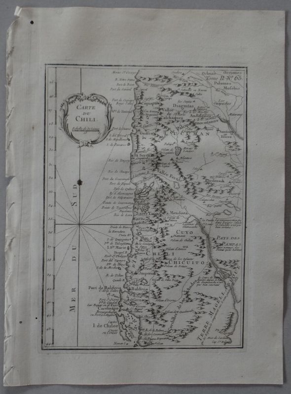 Mapa de Chile (América del Sur), 1764. N. Bellin