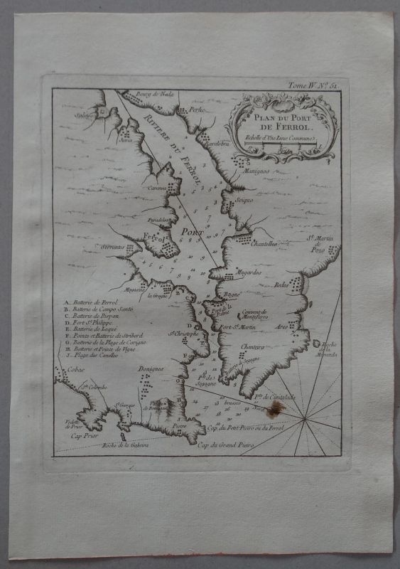 Mapa del puerto y ciudad  de O Ferrol ( A Coruña, Galicia, España), 1764. Bellin