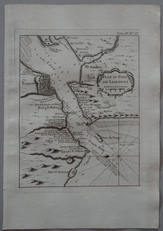 Mapa del puerto y ciudad de Lisboa (Portugal), 1764. Bellin