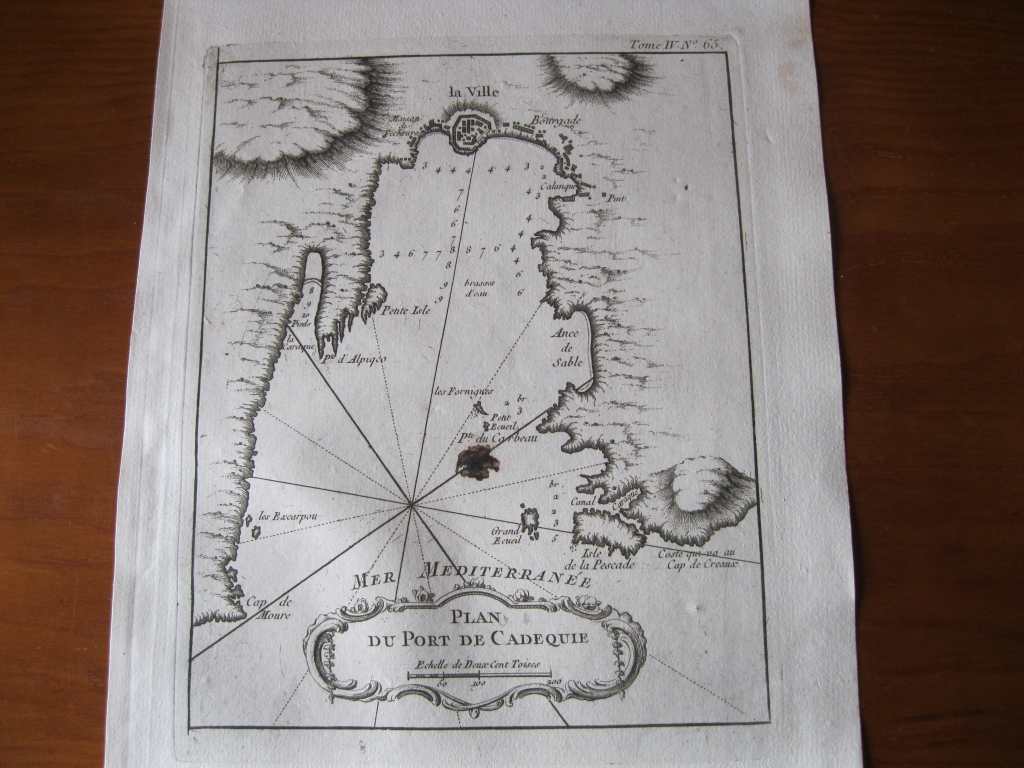Mapa del puerto  y ciudad de Cadaqués( Gerona, Cataluña, España), 1764. N. Bellin