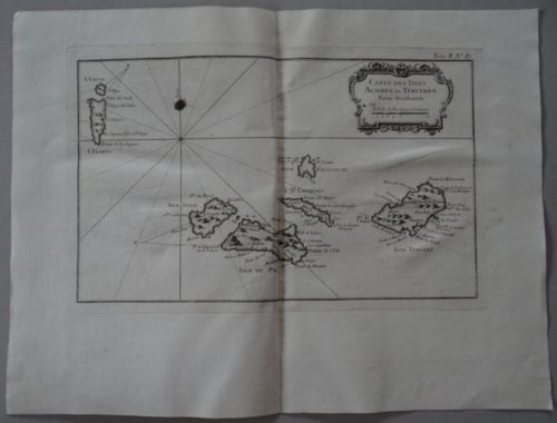 Mapa de las islas Azores en el océano Atlántico (Portugal), 1764. Bellin