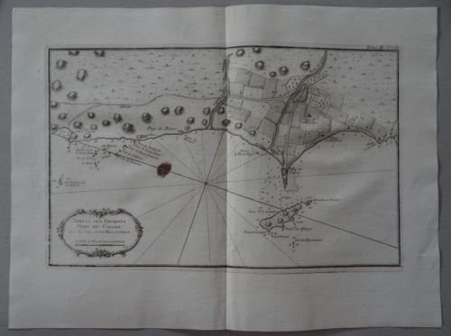 Mapa del Puerto de El Callao y alrededores de Lima ( Perú, América del sur), 1764. Bellin
