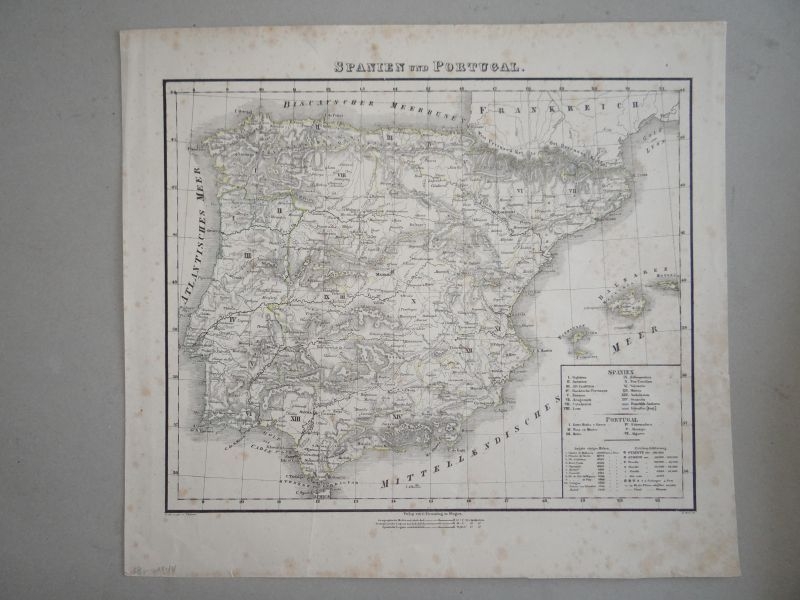 Mapa de España y Portugal, 1844. Flemming/Theinert