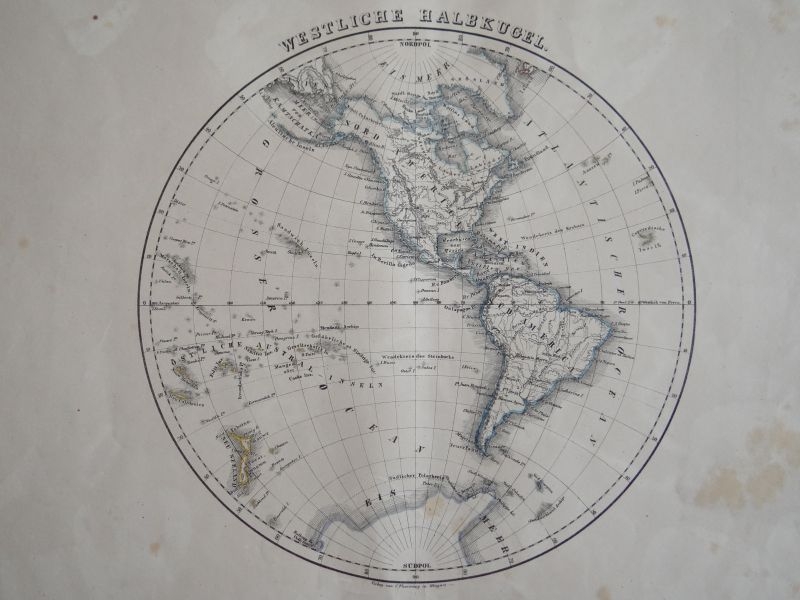 Mapa del Hemisferio Norte del Mundo (América), 1844. Flemming