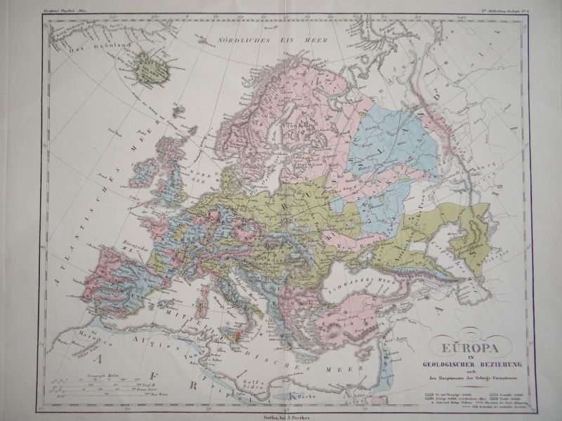 Mapa geológico de Europa, 1843. Berghaus/ Perthes