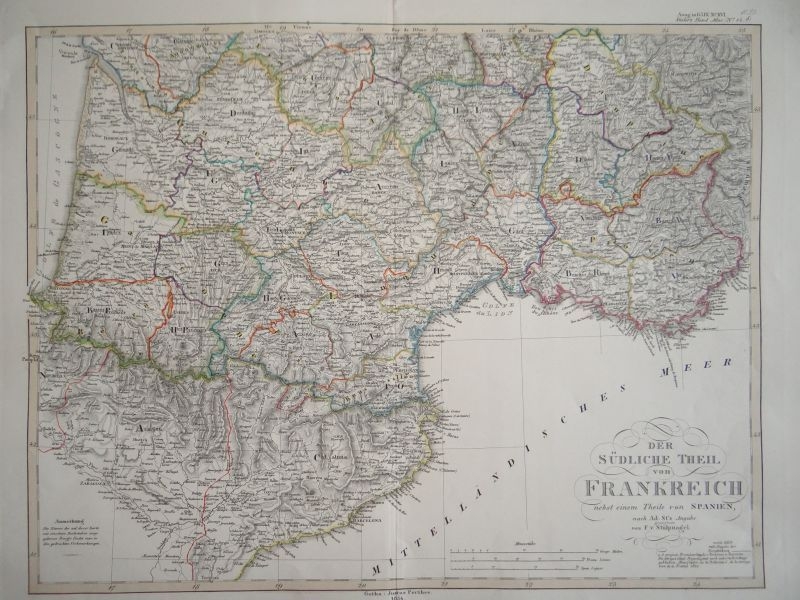 Mapa de la parte meridional de Francia y España, 1854. Stieler/Perthes