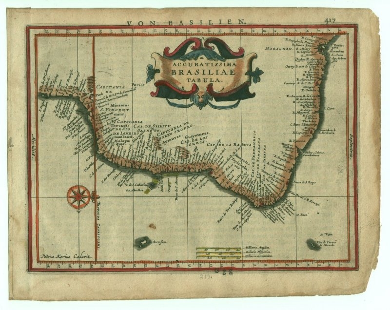 Mapa de Brasil (América del Sur), 1640. G. Mercator