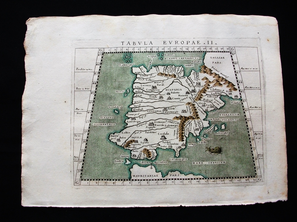 Mapa de España y Portugal, Tabula Europae II, 1596. Ptolomeo/Magini/Karera/Porro