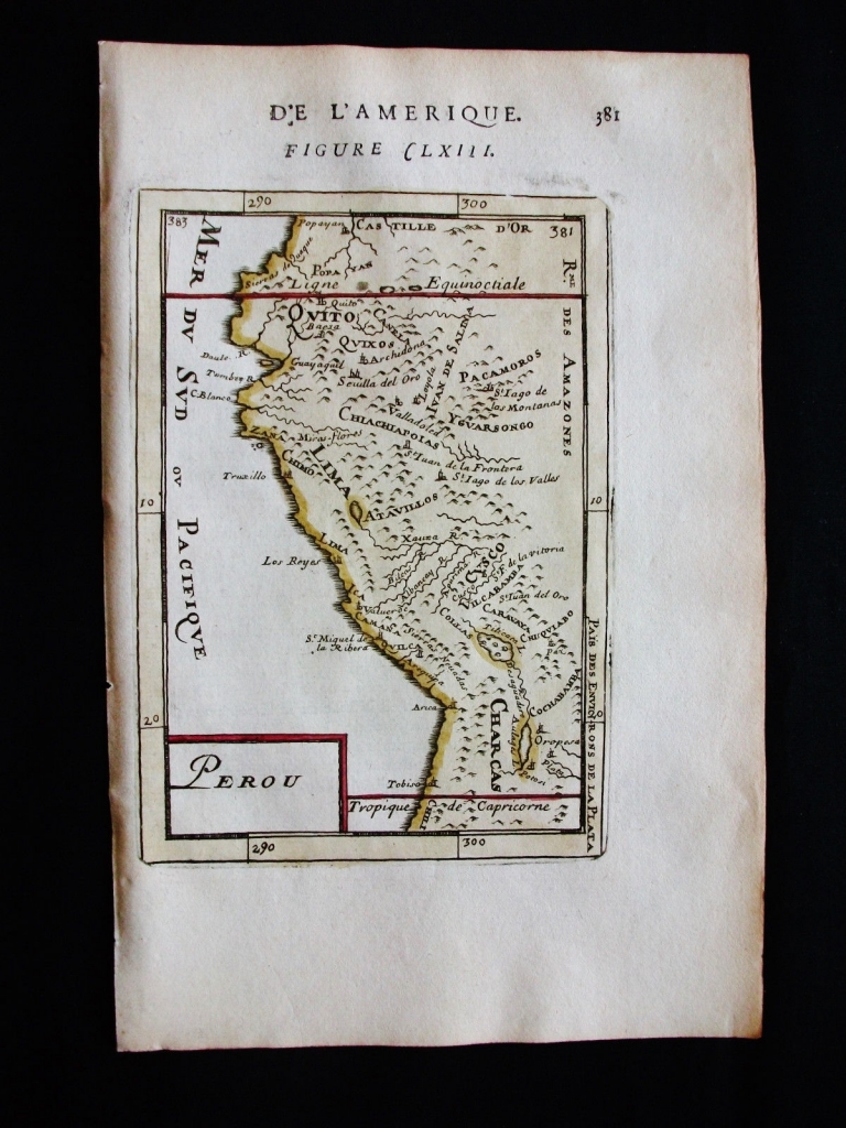 Mapa del antiguo Perú (América del Sur), 1683. Mallet