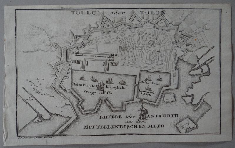 Mapa del puerto y ciudad de Toulon (Francia), 1750. Johann Stridbeck