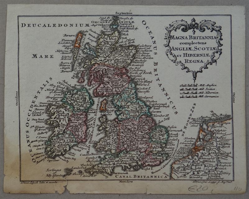 Mapa de las Islas Británicas (Irlanda y Reino Unido), 1762. Lobeck/Lotter