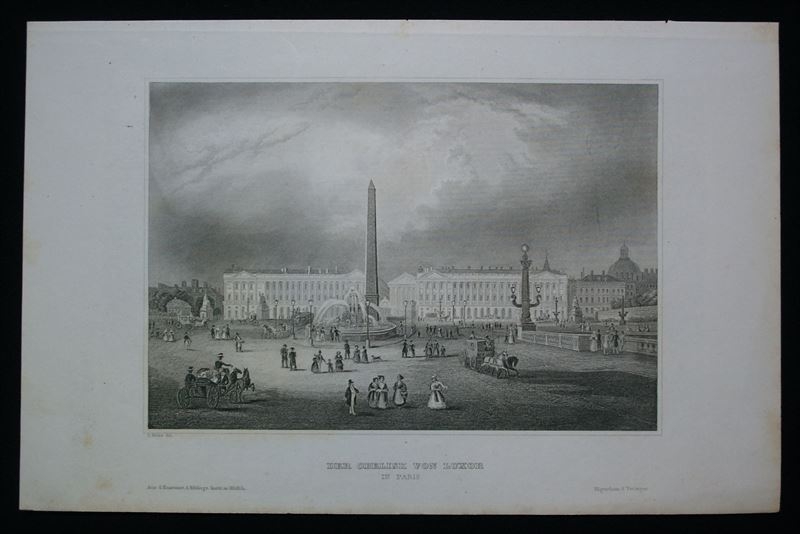 Vista del Obelisco egipcio de Luxor (París, Francia), circa 1850. Ins.Hildburghausen