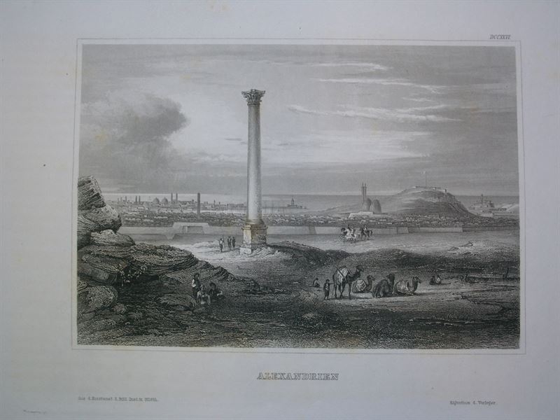 Vista del Pilar de Pompeyo (Alejandría, Egipto, Africa), 1840. Ins. Hildburghausen