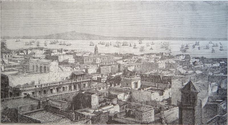 Vista de la ciudad de Montevideo (Uruguay, América del sur), circa 1860. Anónimo