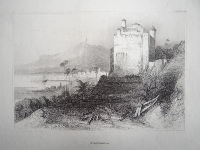 Antigua vista de la ciudad de Panamá (América Central), ca. 1850. Ins. Hildburghausen