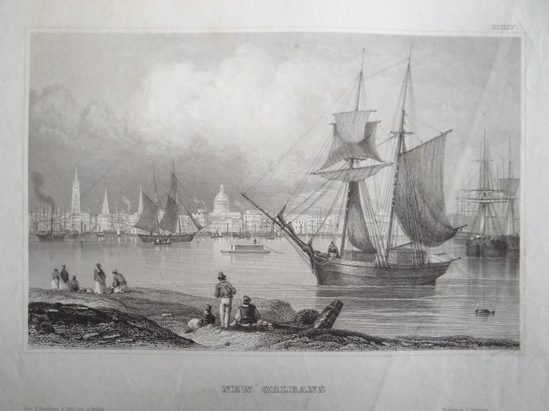 Antigua vista de la ciudad de Nueva Orleans(Estados Unidos, América),  ca.1850. Ins. Hildburghausen