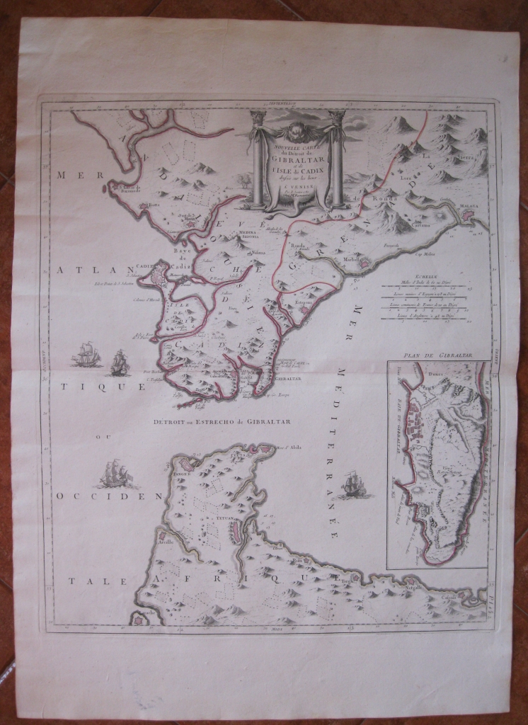 Gran mapa del estrecho de Gibraltar, entre España y Marruecos (Europa, Africa), 1780. Santini