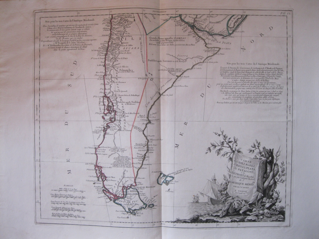 Gran mapa de Chile y Argentina  América del Sur), 1779. Anville/Santini