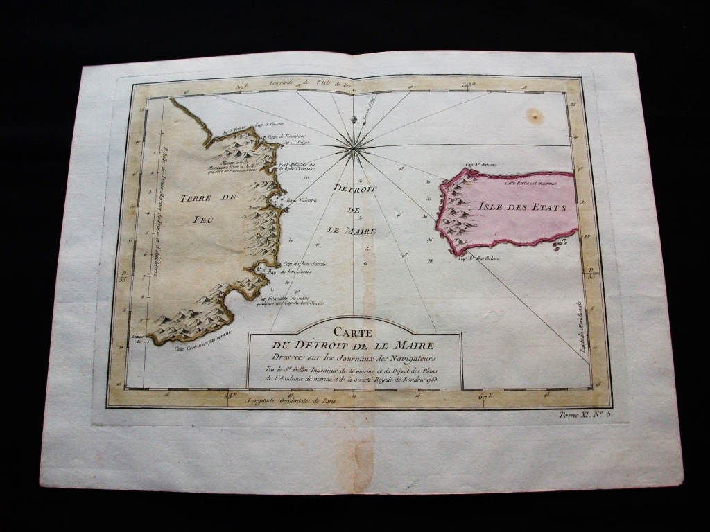 Mapa del Estrecho de Le Maire (Argentina, América del sur), 1754. Bellin/Prevost