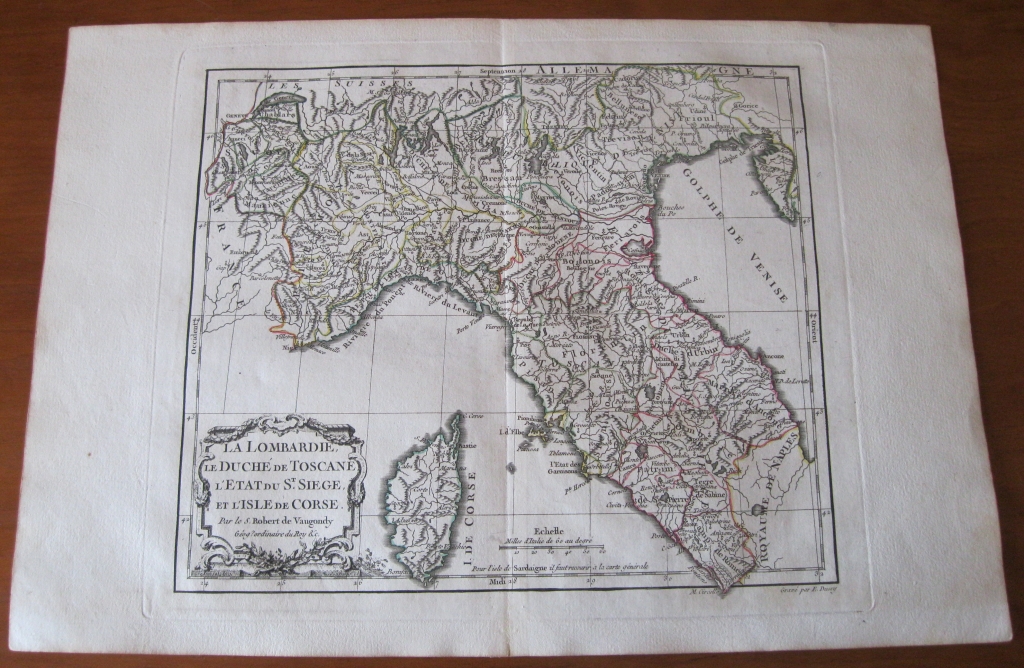 Mapa del norte y centro de Italia (Europa), 1784. Vaugondy/Delacroix/Delamarche/Dussy