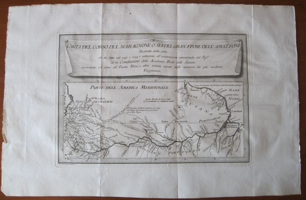 Mapa del curso del Río Amazonas (América del Sur), 1763. Coltellini y Rossi