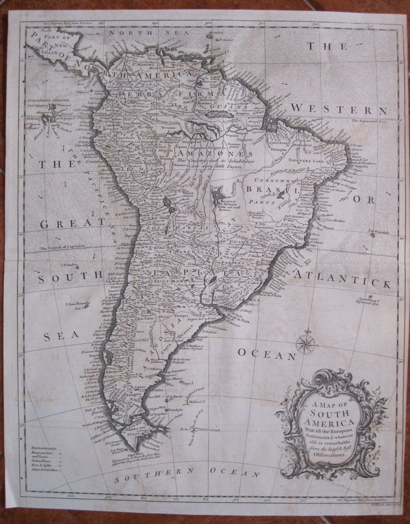 Gran mapa de América del Sur, 1743. Seale/Rapin/Tindal/Knatpon