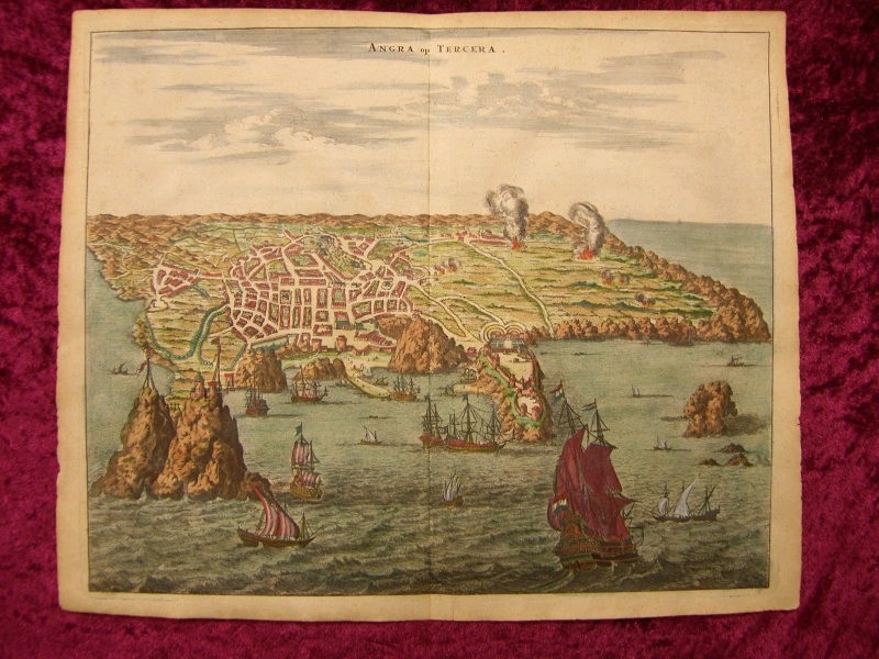 Gran mapa de Angra en la isla Terceira (As Azores, Atlántico, Portugal), 1671. Montanus/Meurs