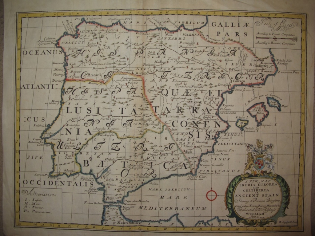 Gran mapa de España y Portugal en época romana, 1738. Edward Wells/Spofforh