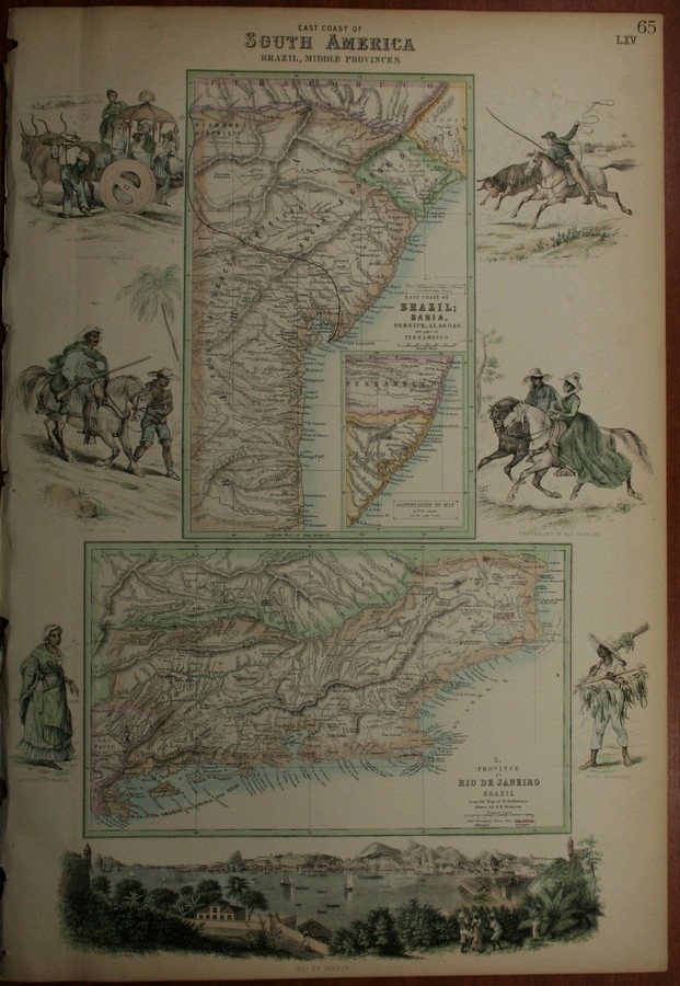 Mapa de Brasil y Rio de Janeiro (América del Sur), 1864. Bartholomew/Fullarton